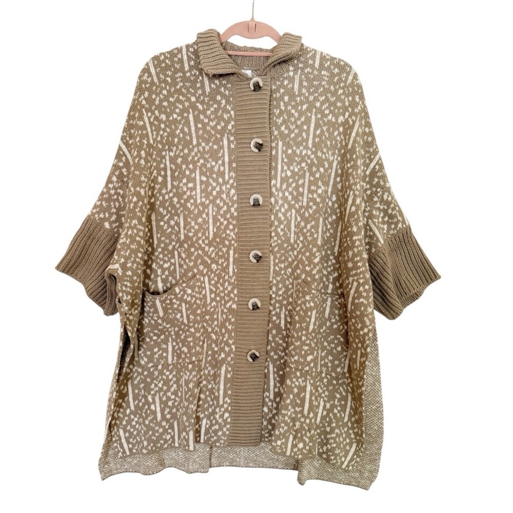 Marla Wynne Oversized Cardigan Sweater Topper Tan & Cream Size Small NWT